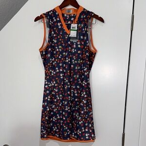 Callaway Navy Floral Dress with Orange Trim